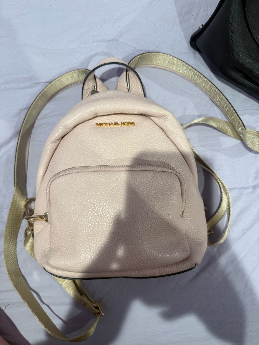 MICHAEL KORS Pale Blush Pebbled Leather Mini Backpack with Gold Accents